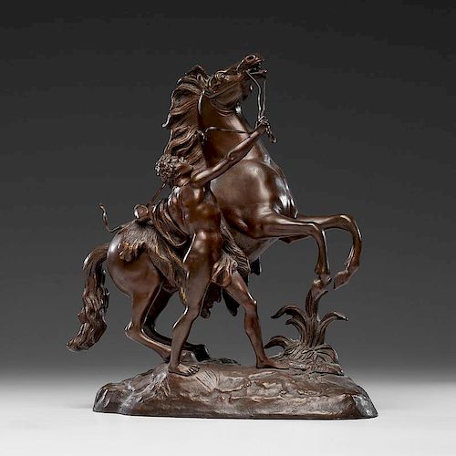 Continental Bronze Sculpture of Horse and Man