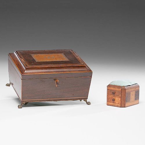 Georgian Sewing Box and Pin Cushion Box