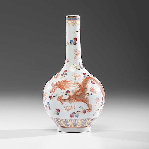 Chinese Qing Porcelain Long Neck Dragon Vase with Qianlong Mark