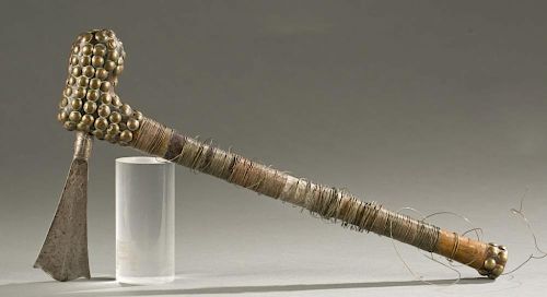 DRC axe with wire and tacks, early 20th c.