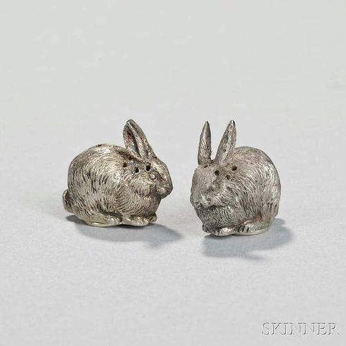 Pair of Edward VII Sterling Silver Rabbit-form Pepperettes