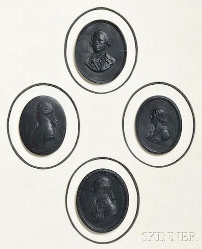 Four Framed Wedgwood Black Basalt Oval Portrait Plaques