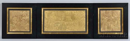 Three Limited Edition Wedgwood Black Basalt Tutankhamen Plaques