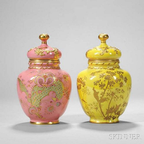 Two Royal Crown Derby Porcelain Jars and Covers