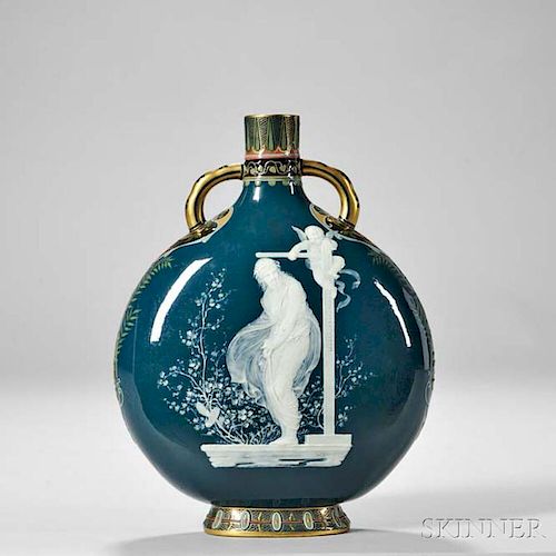 Mintons Louis Solon Decorated Pate-sur-Pate Porcelain Pilgrim Vase