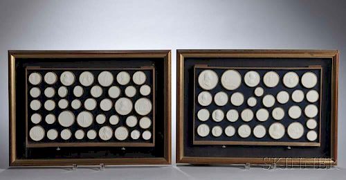 Two Framed Drawers of Plaster Grand Tour Classical Medallions