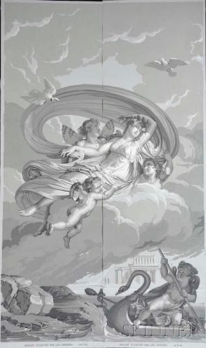 Two En Grisaille Wallpaper Panels "Psyche Born By Zephyrs,"