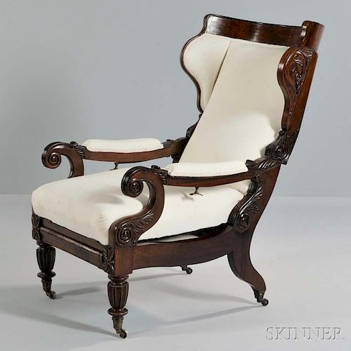 Anglo-Colonial Campaign-style Rosewood Reclining Armchair