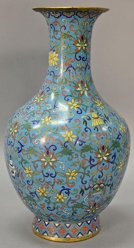 Cloisonne enameled vase with scrolling flowers and vines (chip). ht. 12 1/2in.