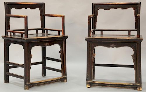 Pair of hardwood Chinese armchairs, 19th century or earlier. ht. 34in., wd. 22in.