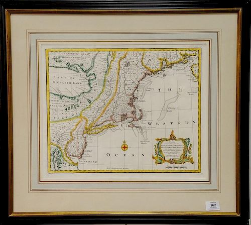 Emanuel Bowen, hand colored double page engraved map, A New and Accurate Map of New Jersey, Pennsylvania, New York, and New England,...
