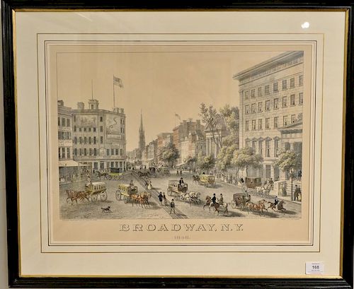 Isadore Laurent Deroy (1797-1886), hand colored lithograph, Drawn from Nature by Aug Kollner, Broadway, N.Y., 1848, Cityscape of New...