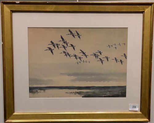 Roland Green (1896-1972), watercolor, Canadian Geese, signed lower right: Roland Green, sight size 11 1/2" x 16" Provenance: Propert...
