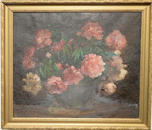 Charles Ethan Porter (1847-1923), oil on canvas, Still Life of Peonies and Roses in a Large Vase, signed lower right: C.E. Porter, (...