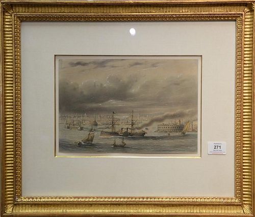 Louis Le Breton (1818-1866), watercolor and gouache with pen and ink under drawing, Harbor...