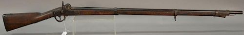 19th century percussion musket rifle having oak stock, marked 136 H with impressed symbol. total lg. 57 1/2in.