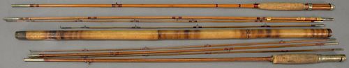 Two custom bamboo fly rods, both three part, one with two full length tips 8'6" and one with two shortened tips, one with tips in ba...