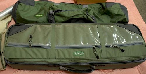 Group lot of fishing equipment to include four Orvis bags, Zebco Cardinal 4 spinning reel (like new in original box), Pflueger fly r...