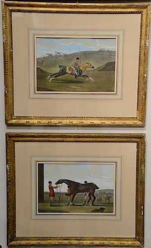 Thomas Burford  after James Seymour  set of three hand highlighted mezzotints  Equestrian Scenes, Benjamin Rogers  sight siz...