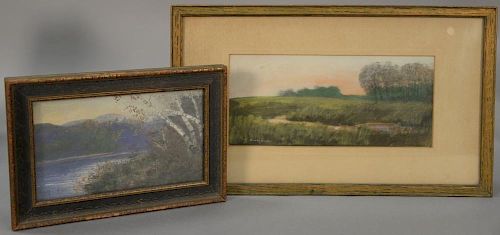 Arthur Herbert Buckland (1870-1927), two mixed media on paper, Landscapes, signed lower left: H. Buckland, 4 1/2" x 9 3/4...
