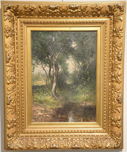 Max Weyl (1837-1914), oil on canvas, Wooded Landscape, signed lower left: Max Weyl, 21" x 15"