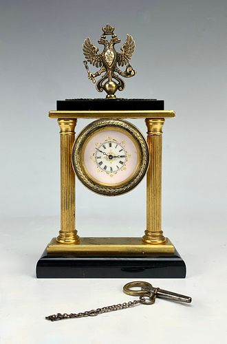 Vintage Russian Gilt Silver & Onyx Desk Clock