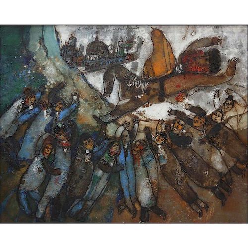 Théo Tobiasse, French (1927-2012) Oil on Canvas, "Le vieillard danse sur un tapis d'epaules"