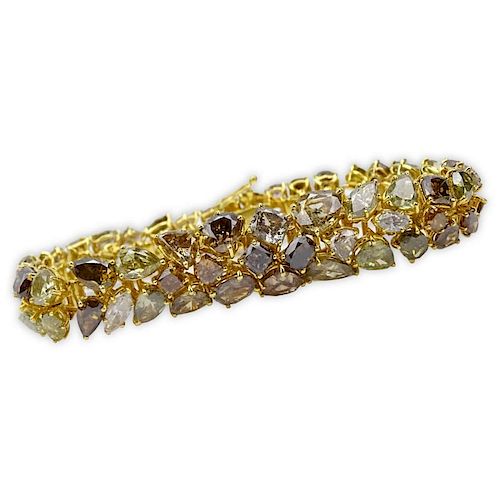36.89 Carat Multi Cut Fancy to Fancy Deep Yellow Diamond and 18 Karat Yellow Gold Bracelet
