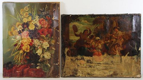 Lot of Two Antique Oils on Canvas.
