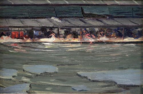 HAMMOND, Arthur J. Oil on Wood. "Laundry Barges"