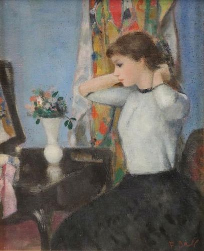 GALL, Francois. Oil on Canvas. Girl at Vanity.
