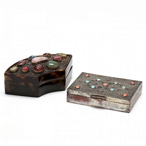 Two Vintage Stone Inlaid Boxes