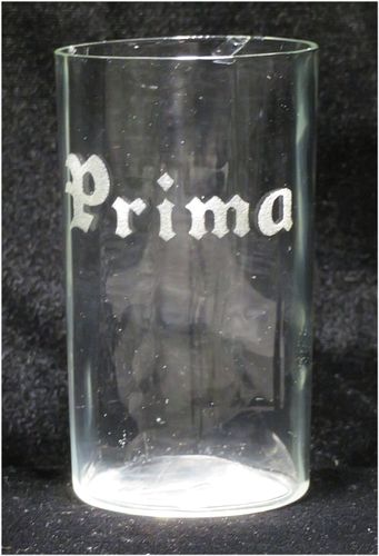 1914 Prima Beer 4 Inch Etched Drinking Glass, Chicago, Illinois