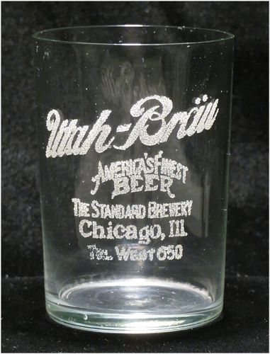1915 Utah Brau Beer 3½ Inch Etched Drinking Glass, Chicago, Illinois