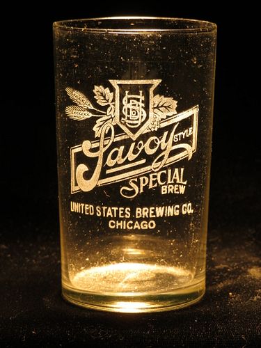 1920 Savoy Special Brew Beer 4 Inch Etched Drinking Glass, Chicago, Illinois