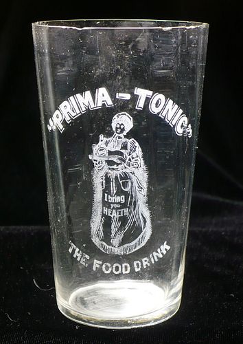 1915 Prima Tonic Etched Drinking Glass, Chicago, Illinois