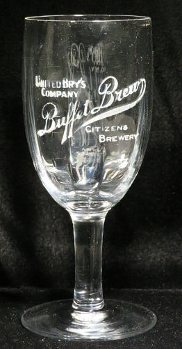 1900 Buffet Brew Beer 6¼ Inch Etched Drinking Glass, Chicago, Illinois