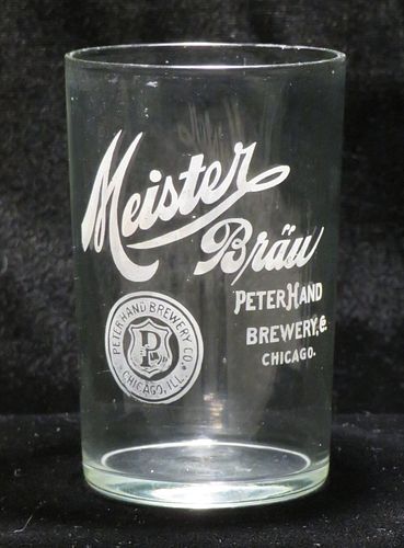 1909 Meister Bräu Beer 3¾ Inch Etched Drinking Glass, Chicago, Illinois