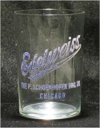 1900 Edelweiss Beer 3½ Inch Etched Drinking Glass, Chicago, Illinois