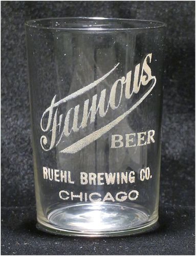 1905 Ruehl Famous Beer 3½ Inch Etched Drinking Glass, Chicago, Illinois