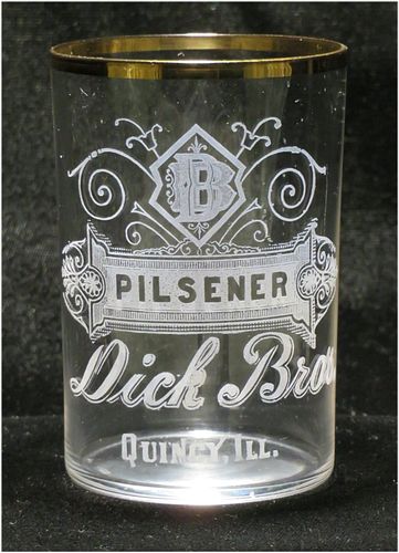 1905 Pilsener Beer 3½ Inch Etched Drinking Glass, Quincy, Illinois