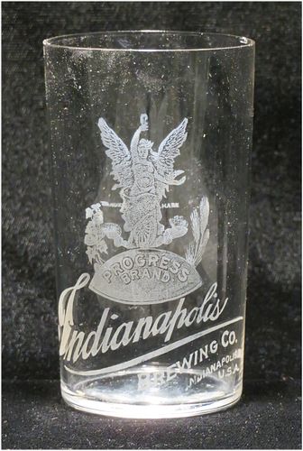 1909 Progress Brand Beer 3¾ Inch Etched Drinking Glass, Indianapolis, Indiana