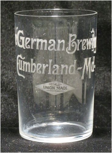 1906 German Brewing Co. 3¾ Inch Etched Drinking Glass, Cumberland, Maryland