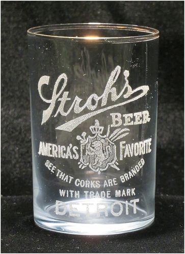 1899 Stroh's Beer 3½ Inch Etched Drinking Glass, Detroit, Michigan