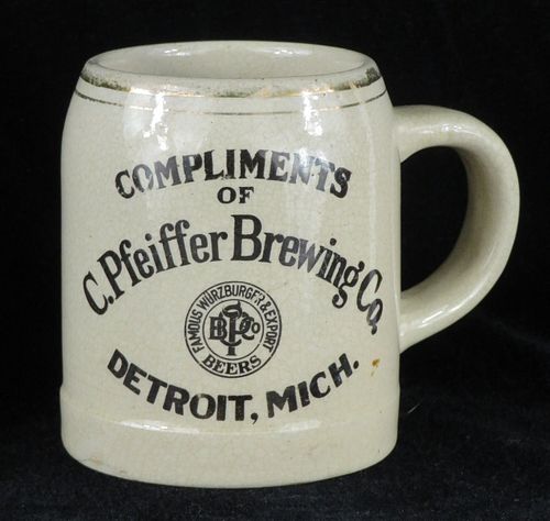 1895 C. Pfeiffer Brewing Co. 4¼ Inch Stein Detroit, Michigan
