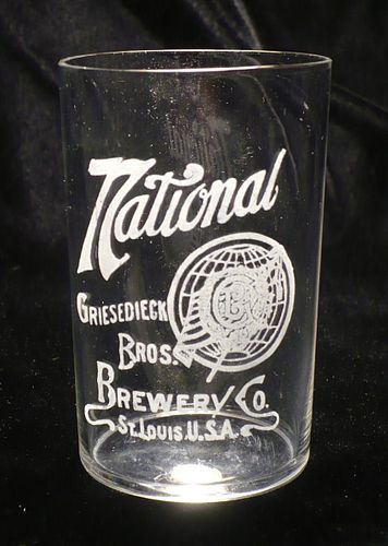 1899 National Brewery Etched Drinking Glass, Saint Louis, Missouri
