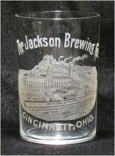 1900 Jackson Brewing Co. Factory Scene 3½ Inch Etched Drinking Glass, Cincinnati, Ohio