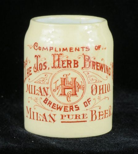 1903 Jos. Herb Pure Beer Mini Mug Match holder Milan, Ohio