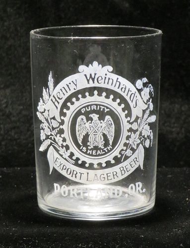 1911 Henry Weinhard's Export Lager Beer Etched Drinking Glass, Portland, Oregon