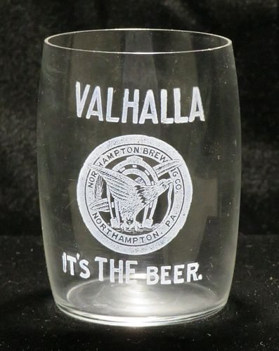 1910 Valhalla Beer 3½ Inch Etched Drinking Glass, Northampton, Pennsylvania